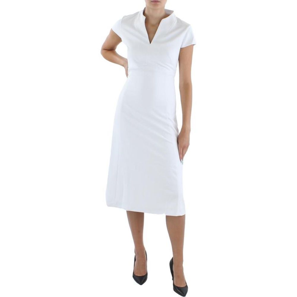 Calvin Klein White Cap-Sleeve V-Neck Midi Dress